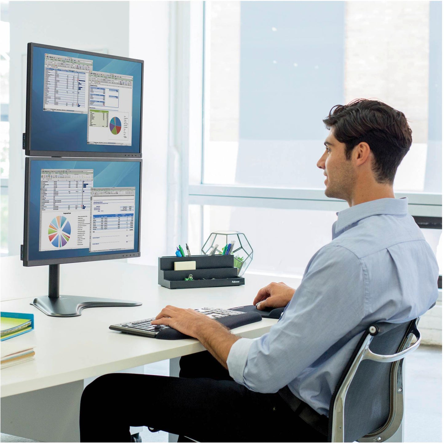 Fellowes Freestanding Dual Vertical Monitor Arm
