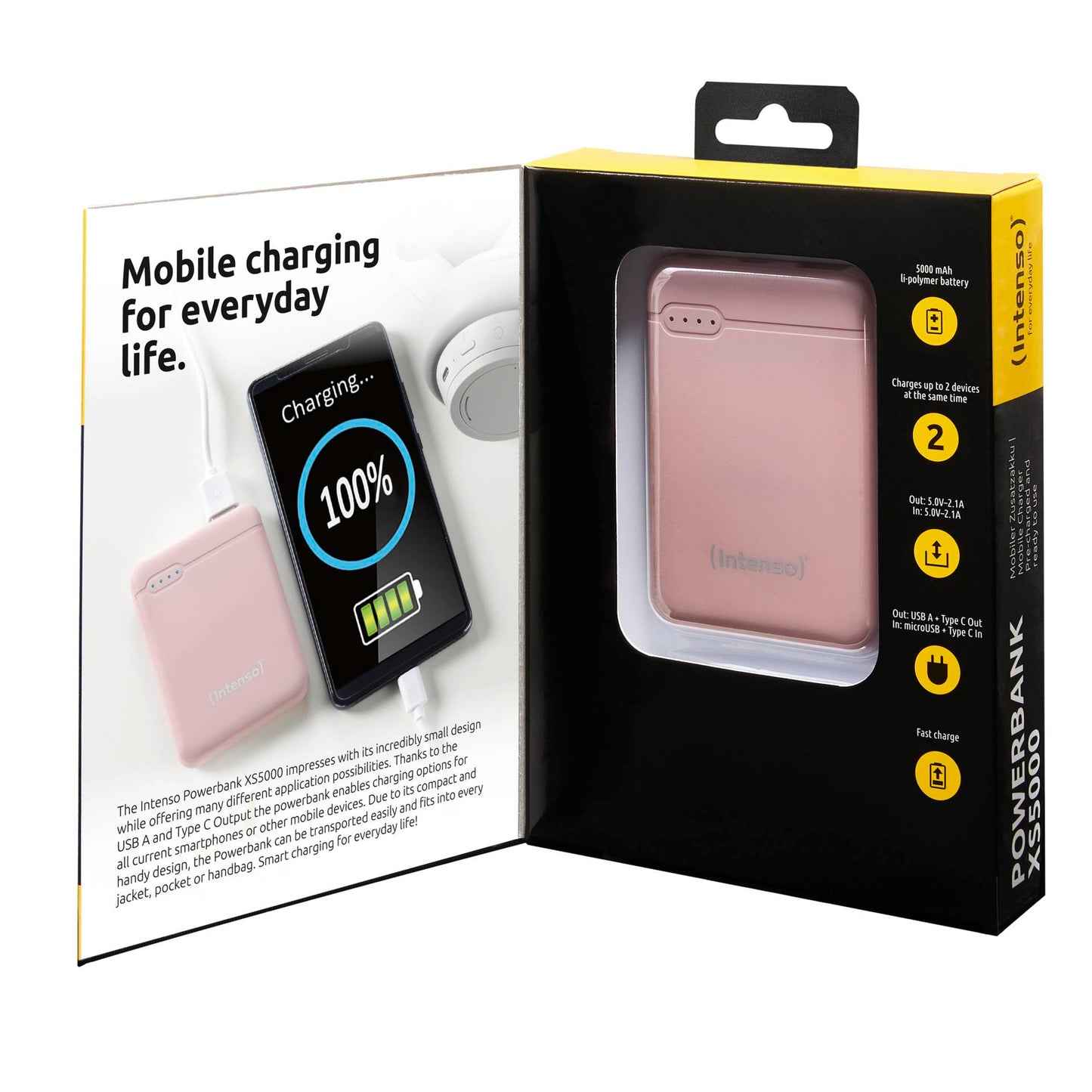 Intenso Powerbank XS5000 rosé 5000 mAh incl. USB-A to Type-C