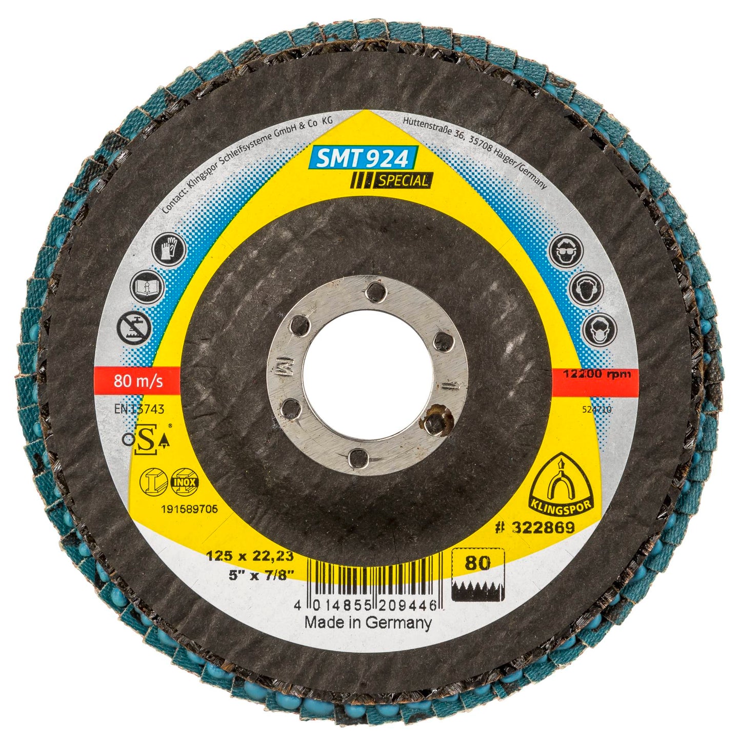 Klingspor SMT 924 abrasive mop disc 125x22,23 mm Grain 80 curve