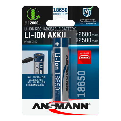 Ansmann Li-Ion 18650 2600mAh 3,6V Micro-USB         1307-0002