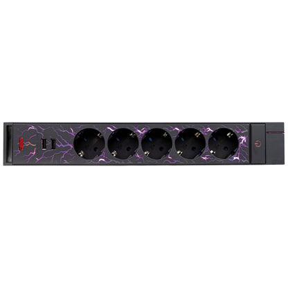 REV GAMER Multiple Socket 1,4m 5-fold 2xUSB incl. Color Setting