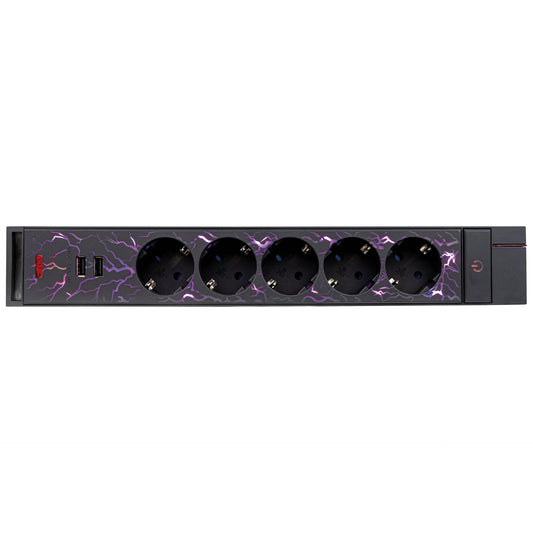REV GAMER Multiple Socket 1,4m 5-fold 2xUSB incl. Color Setting