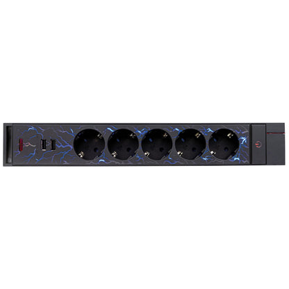 REV GAMER Multiple Socket 1,4m 5-fold 2xUSB incl. Color Setting