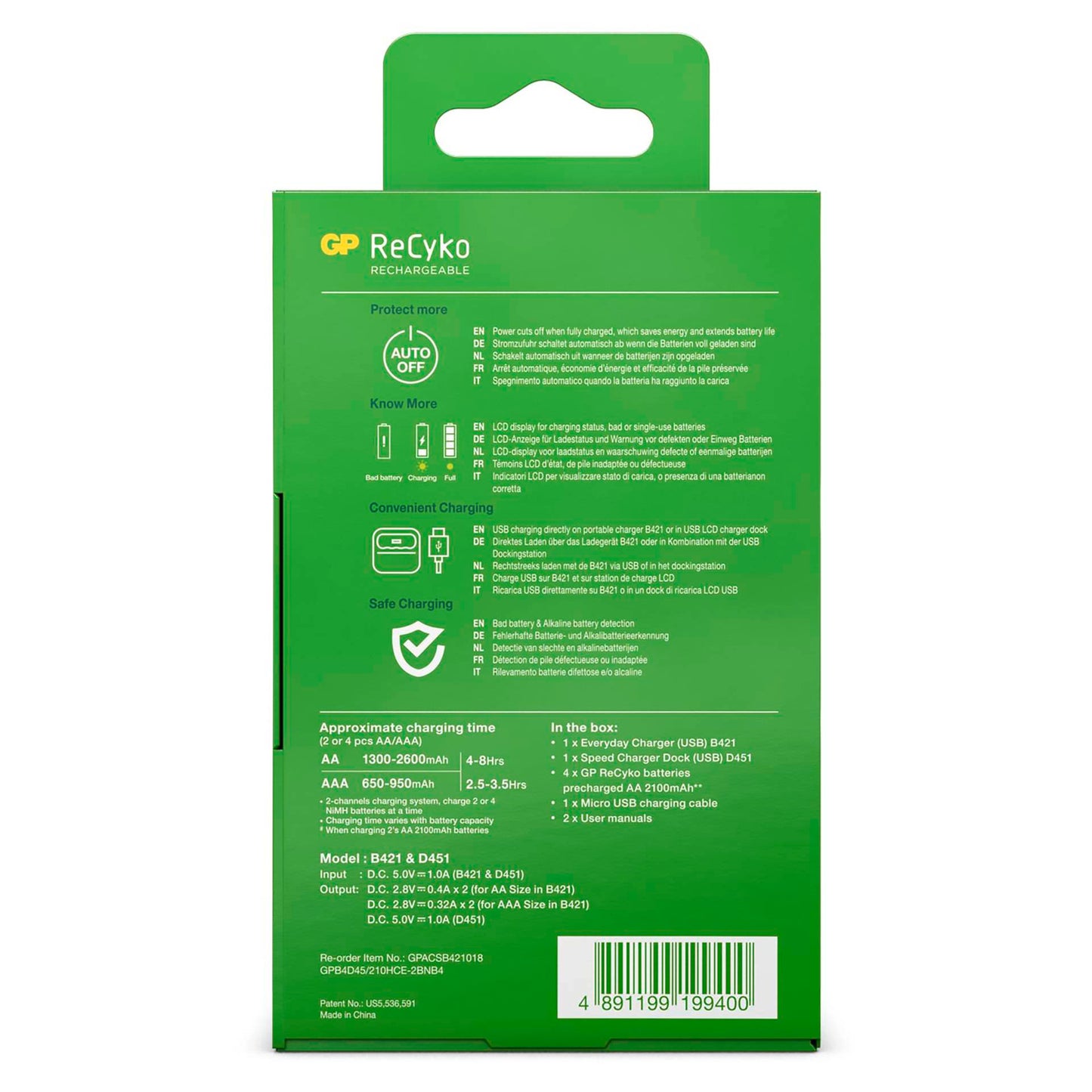 GP ReCyko B4D45 4-fold LCD 4Port Docking St. + 4x AA NiMh 2100mAh