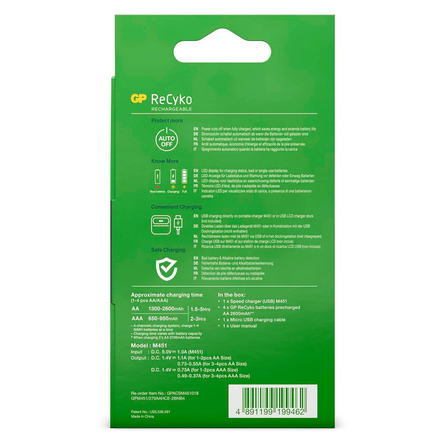GP ReCyko M451/270 4-Port USB Charger incl. 4xAA NiMh 2600mAh