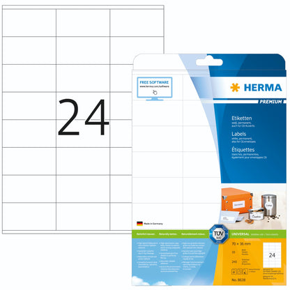 Herma Labels 70x36 white matte 10 sheets DIN A4 240 Pcs.   8638