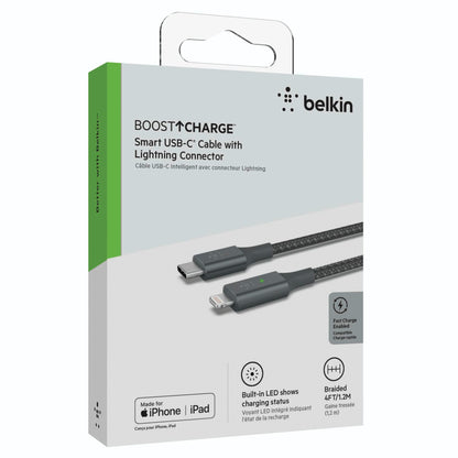 Belkin Smart LED Cable grey 1,2m USB-C / Lightning   CAA006bt04GR