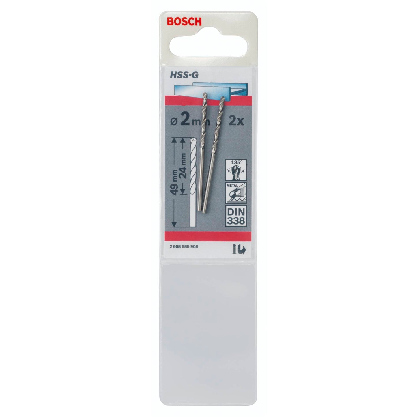 Bosch 2 Metal Drill Bits HSS-G 2,0x24x49mm