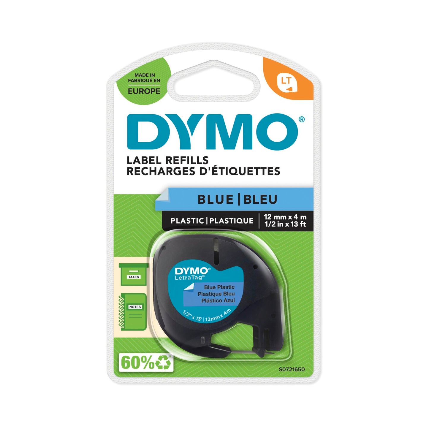 Dymo Letratag Blue Plastic 12 mm x 4 m