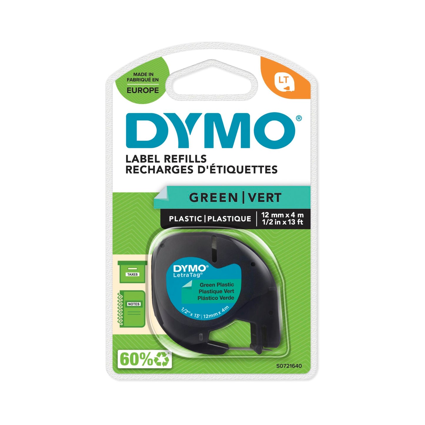 Dymo LetraTag Green Plastic 12 mm x 4 m