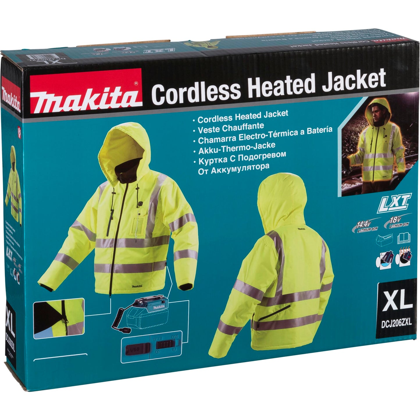 Makita DCJ206Z Gr. XL yellow Akku Thermo Jacket