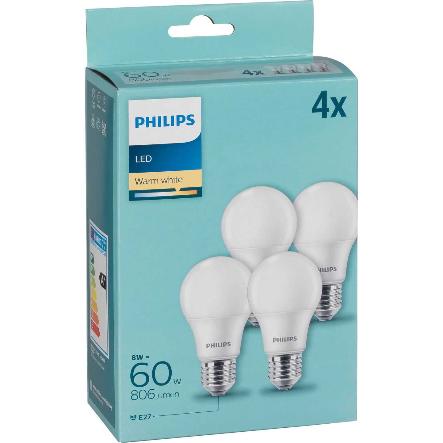 Philips LED Bulb E27 4-Pack 60W 2700K