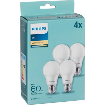 Philips LED Bulb E27 4-Pack 60W 2700K