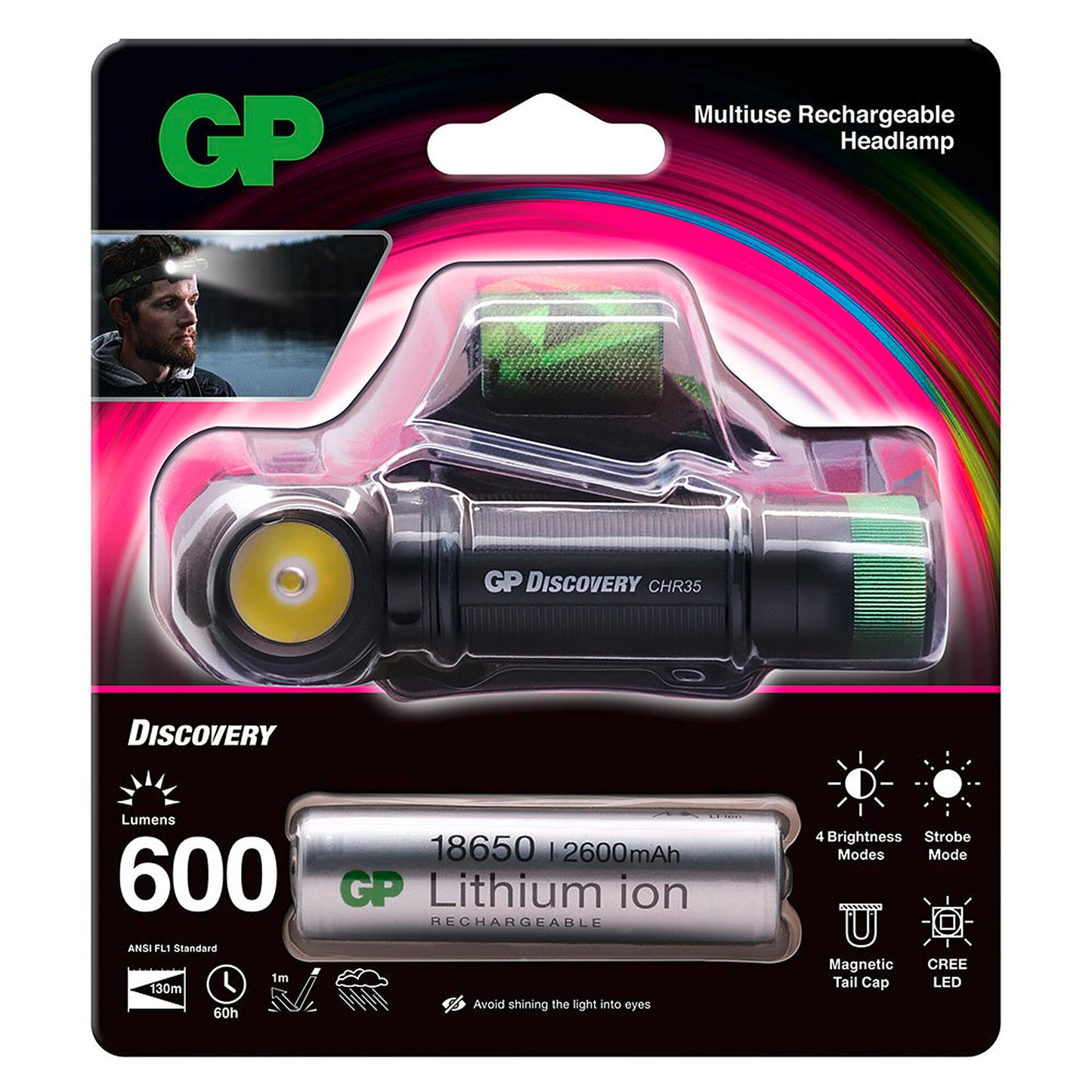 GP Multifunctional Head Lamp 600 Lumen+18650  260GPACTCH35000