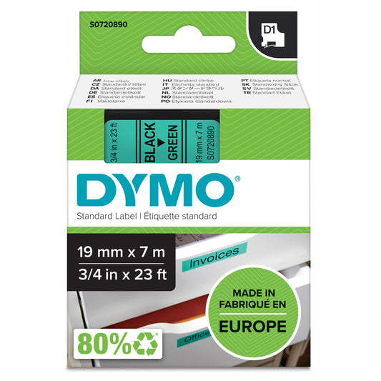 Dymo D1 Standard 9mm black on green             45809