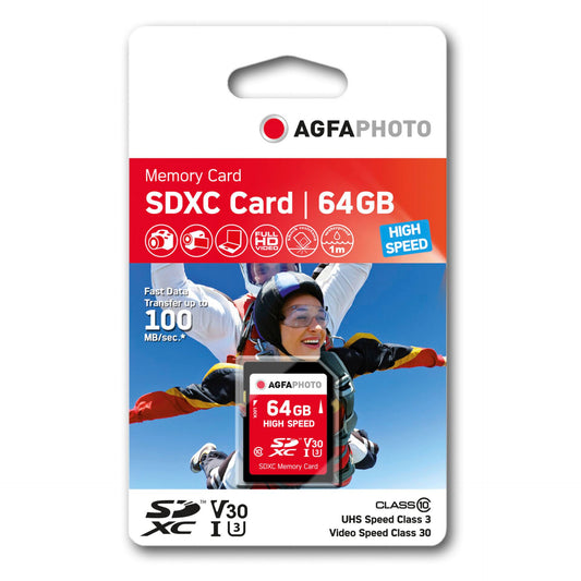 AgfaPhoto SDXC Card 64GB High Speed Class 10 UHS I U1 V30