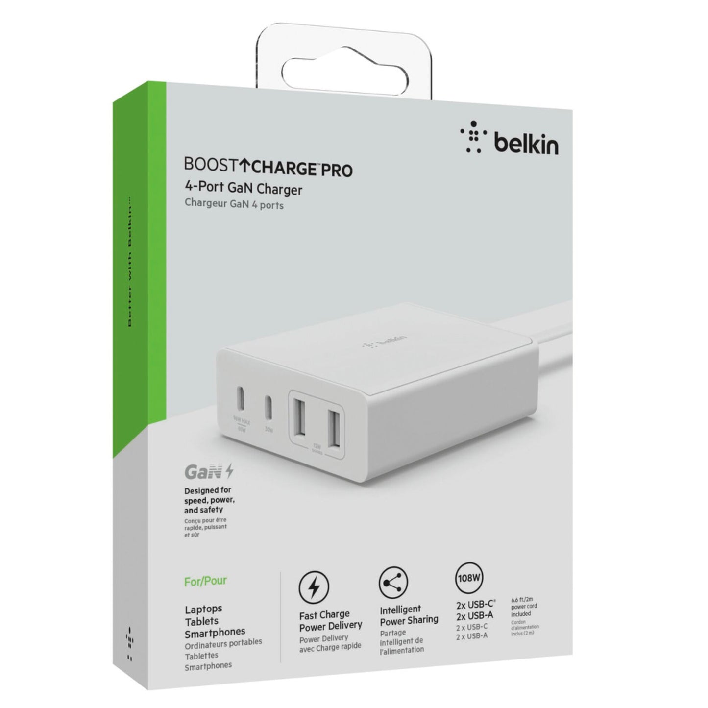 Belkin BOOST Charge  108W 4-Port Charg.2xUSB/C 2xUSB-A WCH010vfWH