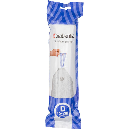 Brabantia PerfectFit Bin Liner Type D, 15-20 L, 20 Bags