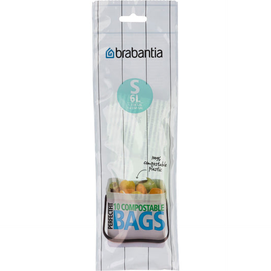 Brabantia PerfectFit Bin Liner Compostable Type S, 6 L, 10 bags