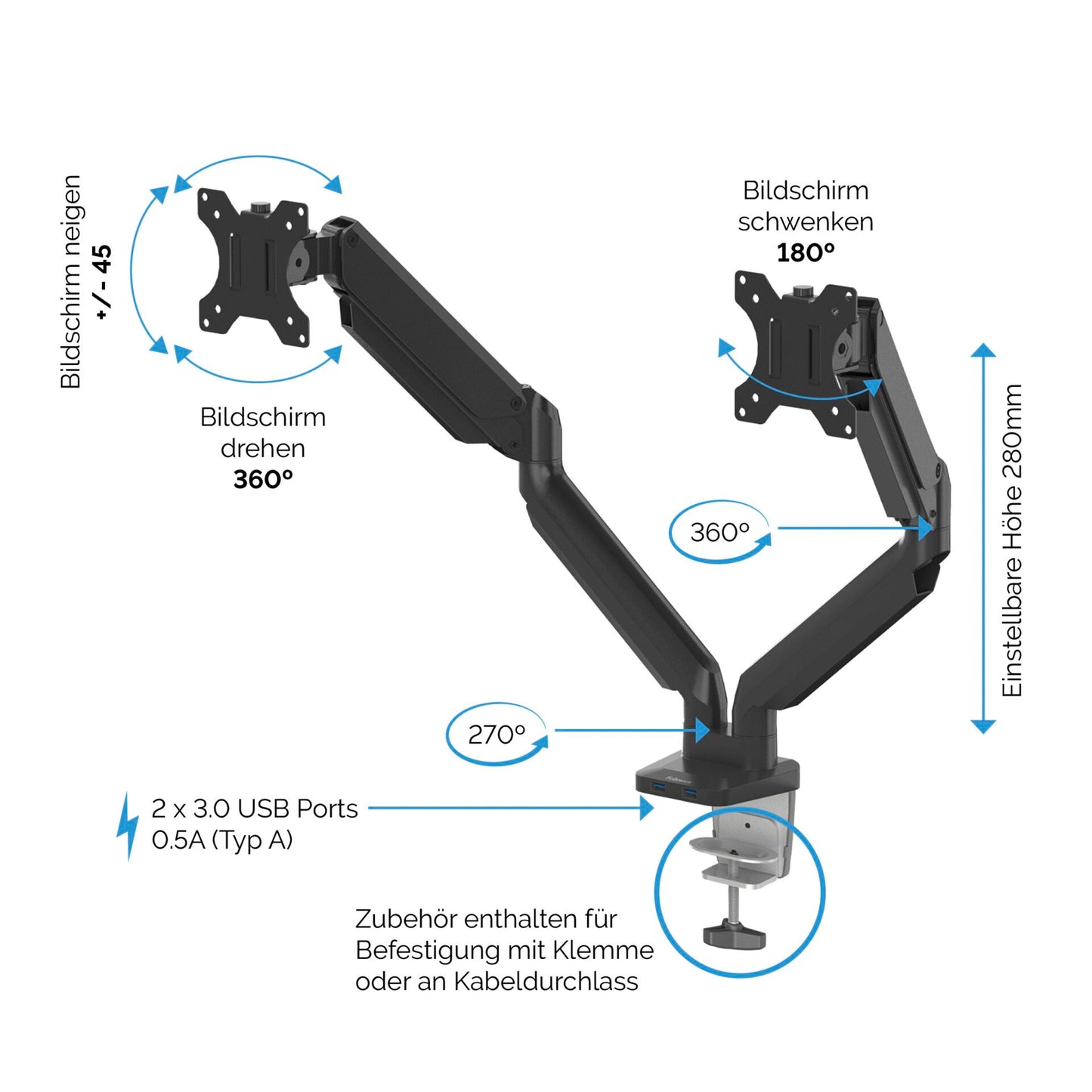 Fellowes Platinum Series Dual Monitor Arm white