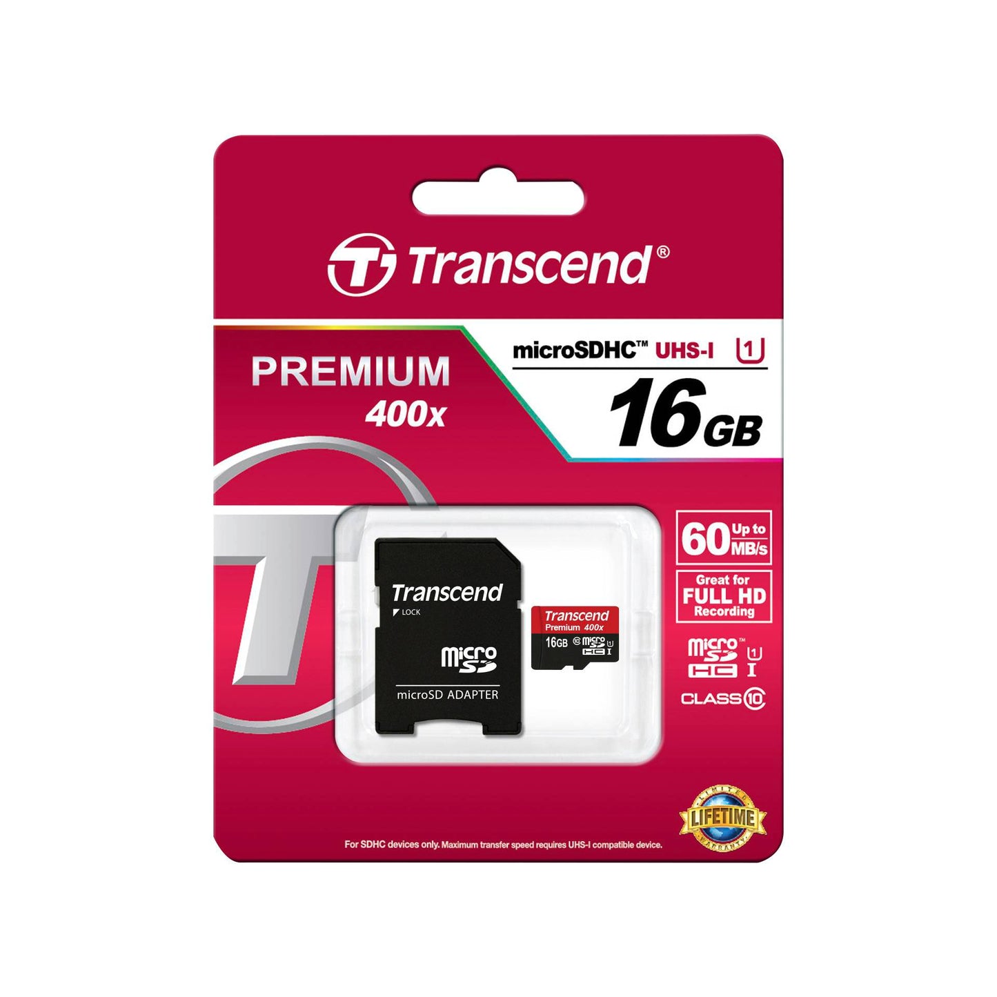 Transcend microSDHC         16GB Class 10 UHS-I 400x + SD Adapter