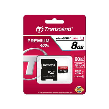 Transcend microSDHC          8GB Class 10 UHS-I 400x + SD Adapter
