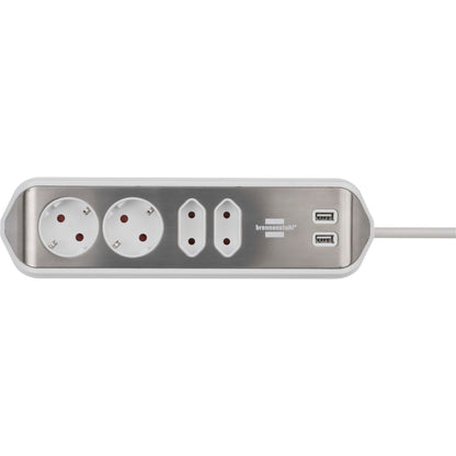 Brennenstuhl estilo Corner 4-way Extension Lead silver/white