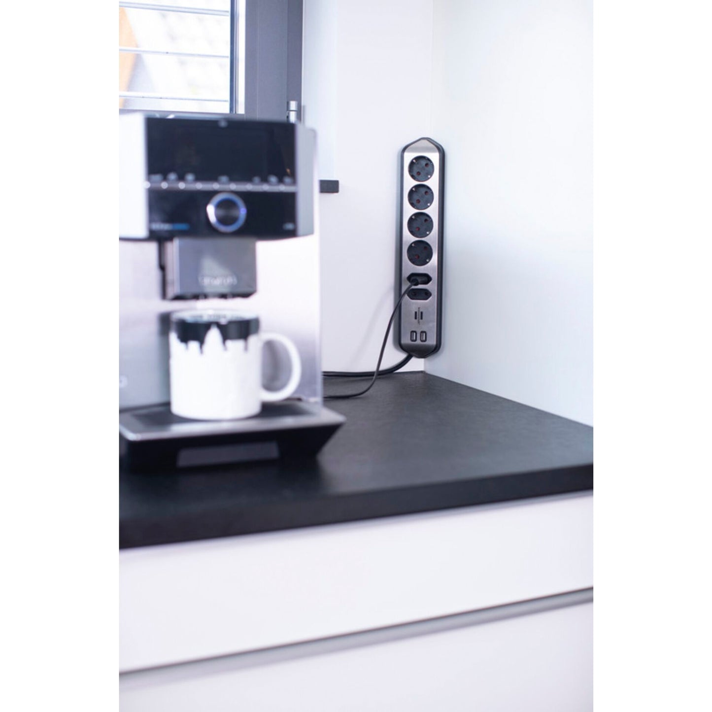 Brennenstuhl estilo Corner 6-way Extension Lead  black