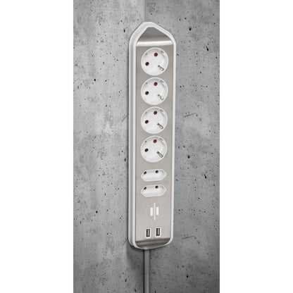 Brennenstuhl estilo Corner 6-way Extension Lead  white
