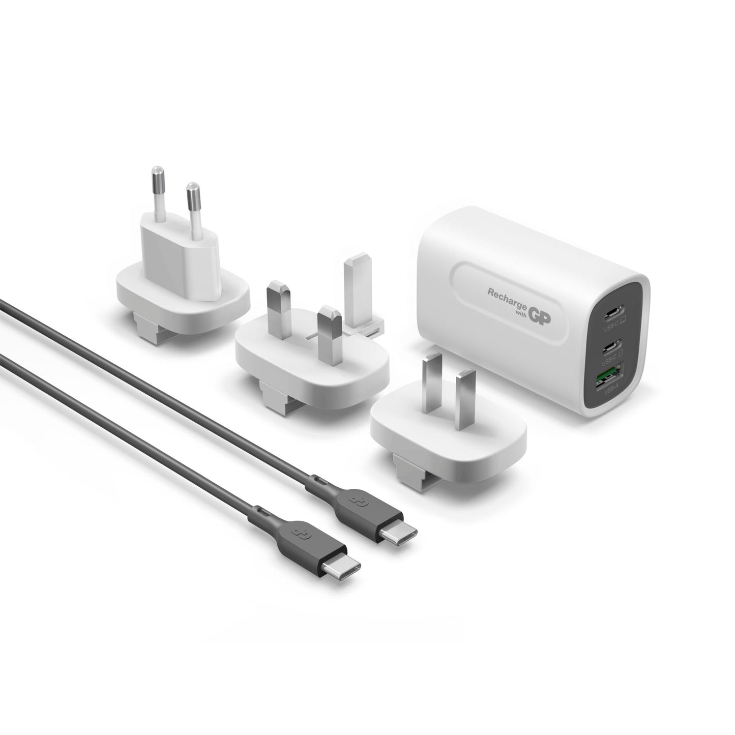 GP GaN USB QuickChargeAdapter PD 2xUSB-C & 1xUSB-A white  65W