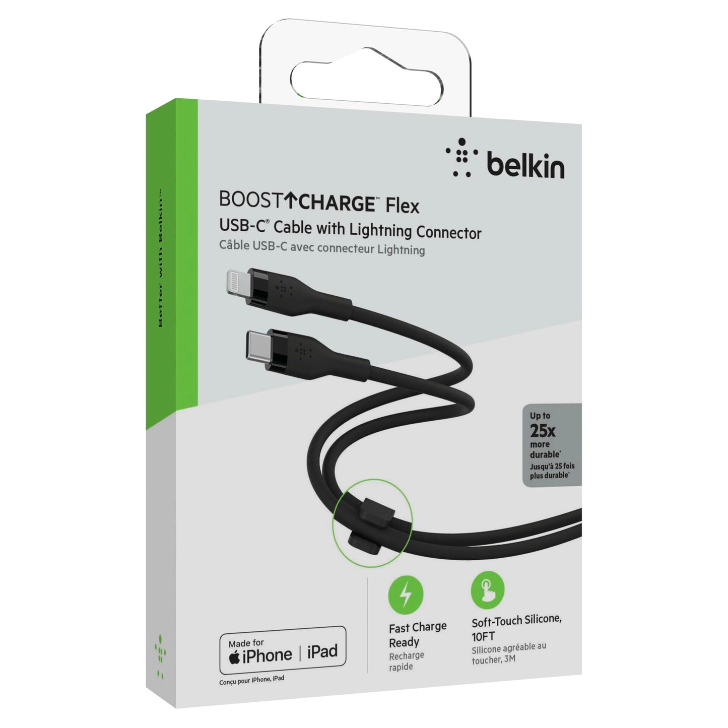 Belkin Flex Lightning/USB-C 15W 3m, mfi, 15W, black CAA009bt3MBK