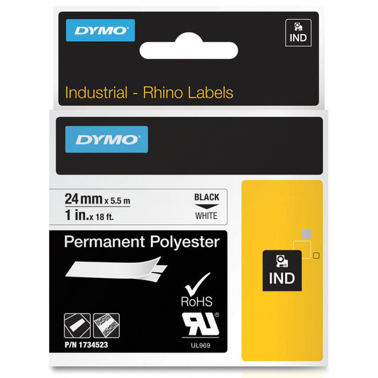 Dymo Rhino 6000+ Perm. Polyester 24 mm x 5,5 m black to trans.