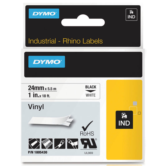 Dymo Rhino 6000+ Vinyl 24 mm x 5,5 m black to white