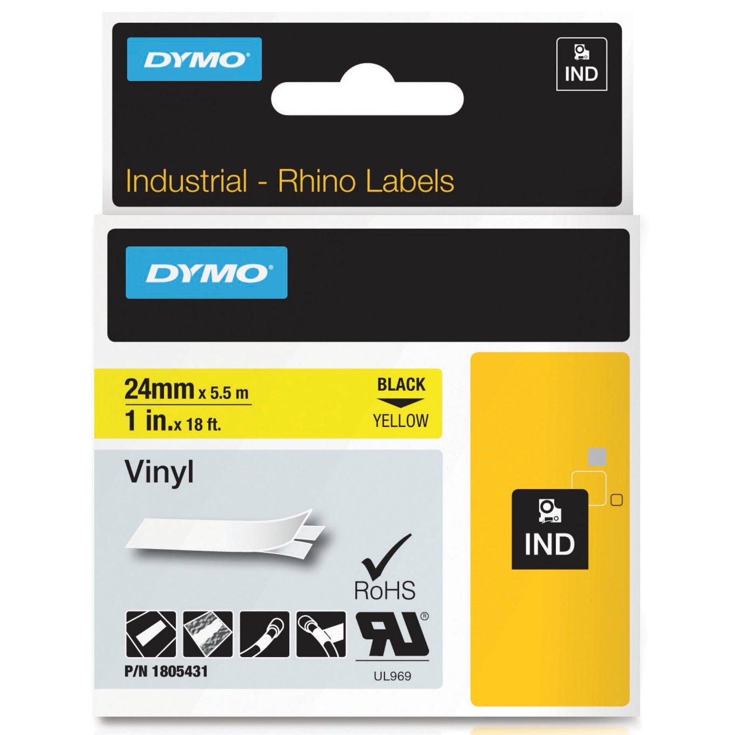 Dymo Rhino 6000+ Vinyl 24 mm x 5,5 m black to yellow