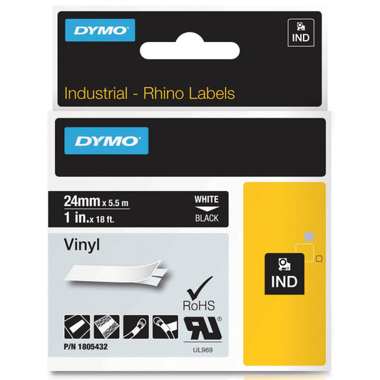 Dymo Rhino 6000+ Vinyl 24 mm x 5,5 m white to black