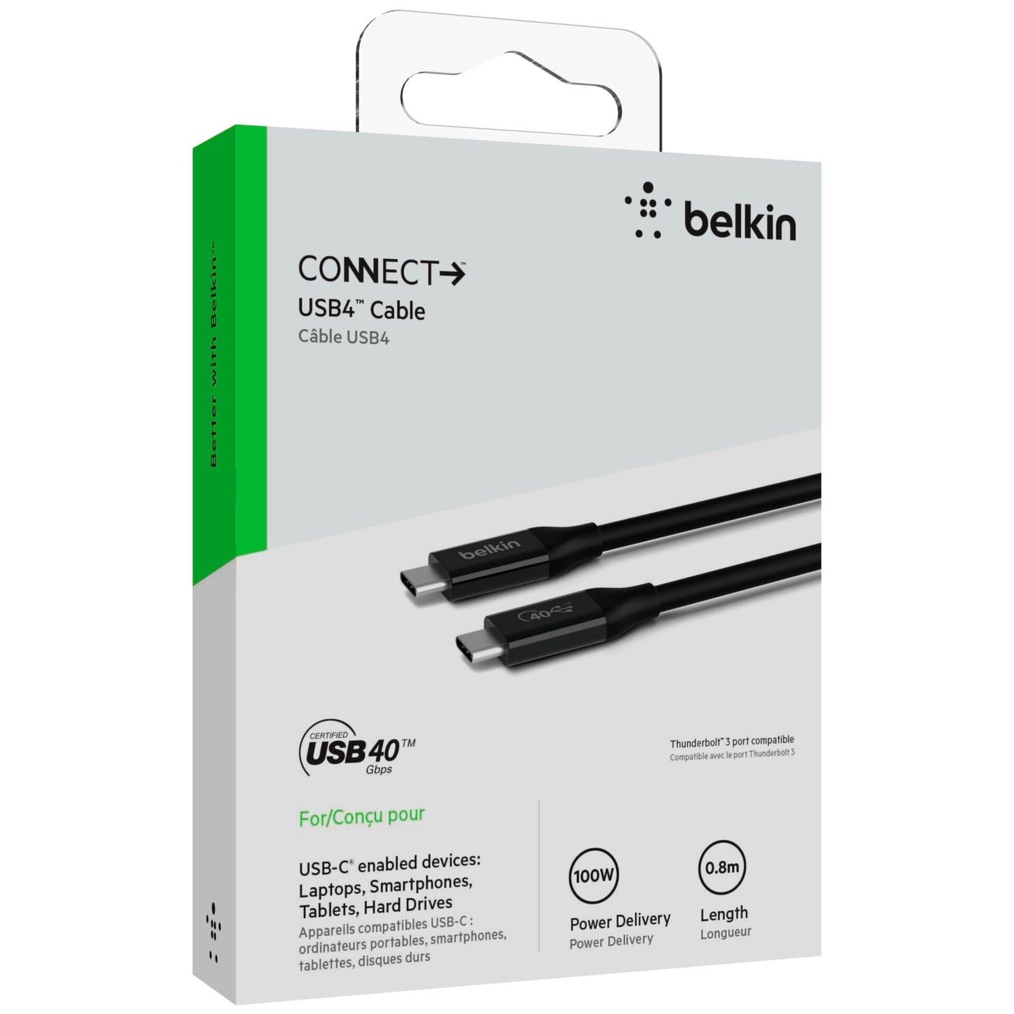 Belkin USB4 Cable USB-C/USB-C 40Gb/s 100W 0,8m   INZ001bt0.8MK