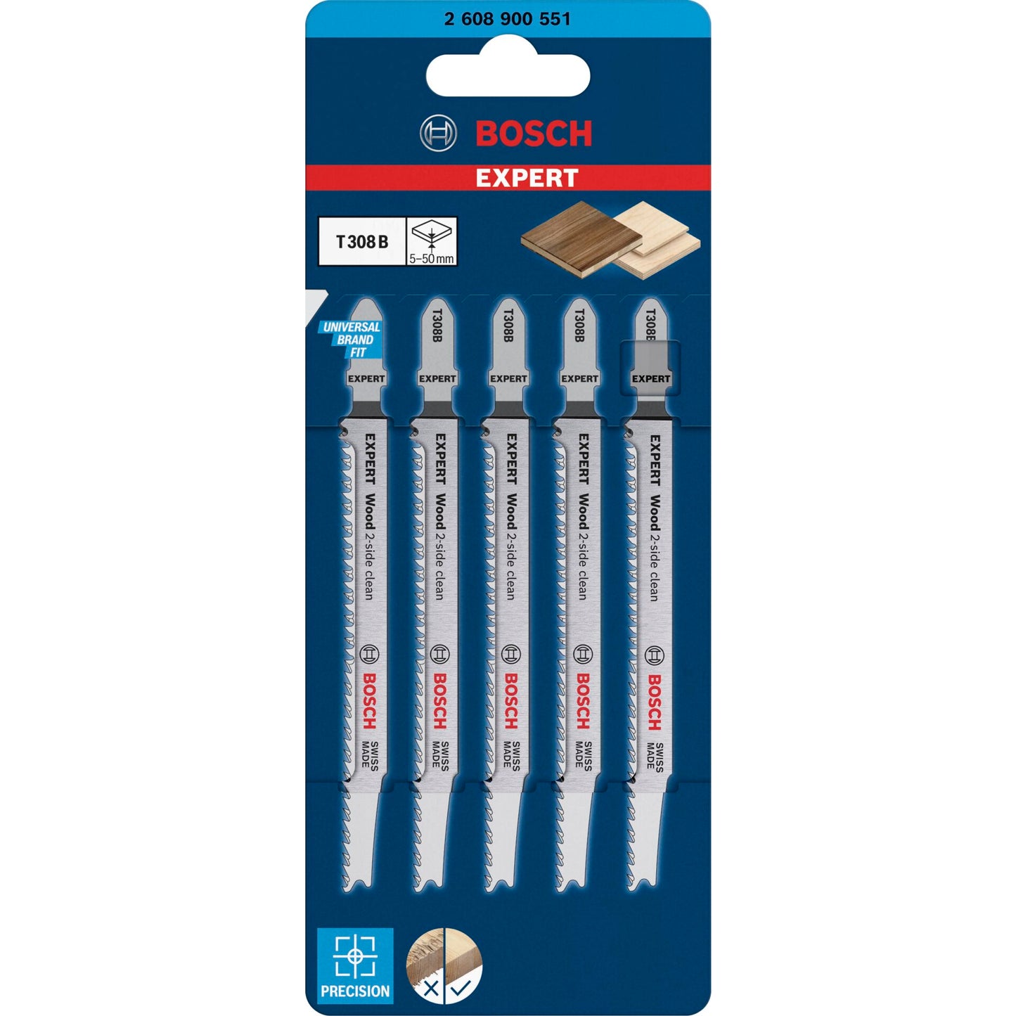Bosch EXPERT jigsaw blades T308B 5pcs Wood 2-side clean