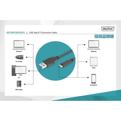 DIGITUS USB Type-C Cable 1m Type C-A 5GB AK-300136-010-S