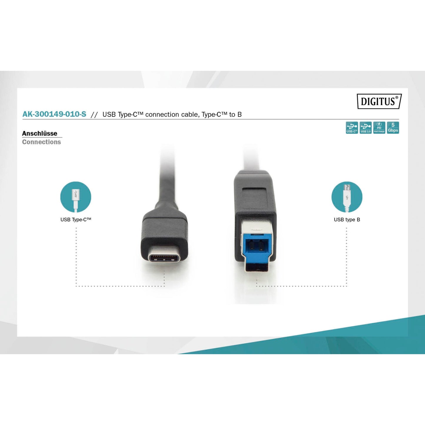 DIGITUS USB Type-C Cable Gen2 Type-C to B      AK-300149-010-S