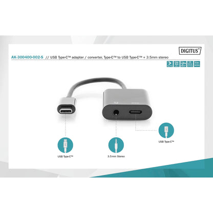 DIGITUS USB Type-C Adapter Type-C to USB--C + 3.5mm Jack