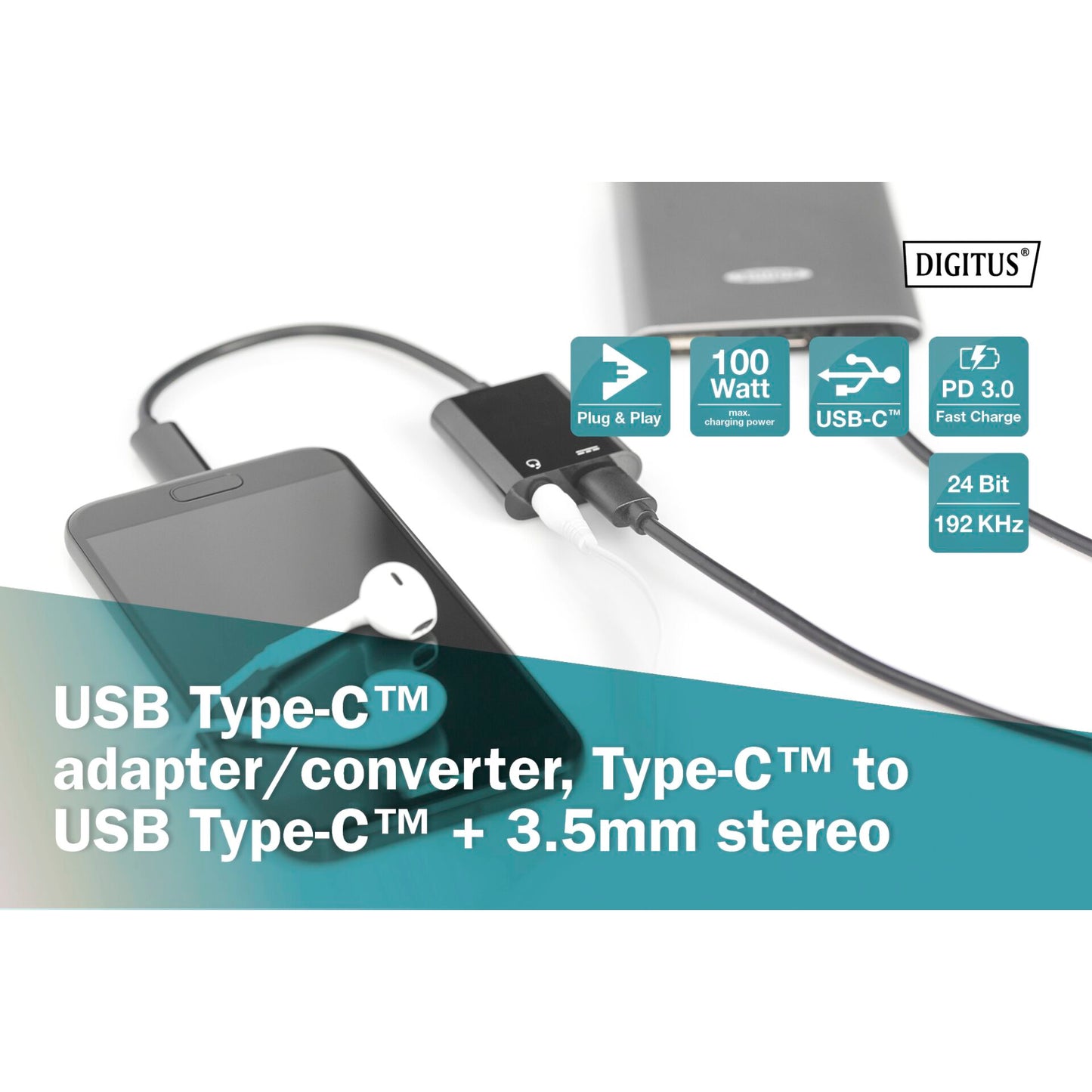 DIGITUS USB Type-C Adapter Type-C to USB--C + 3.5mm Jack