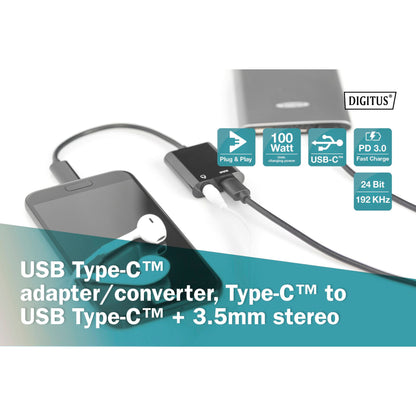 DIGITUS USB Type-C Adapter Type-C to USB--C + 3.5mm Jack