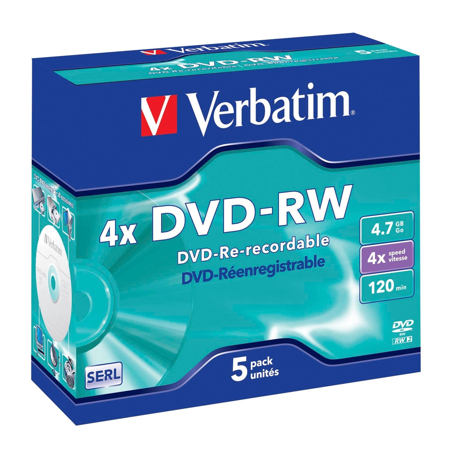 1x5 Verbatim DVD-RW 4,7GB 4x Speed, Jewel Case