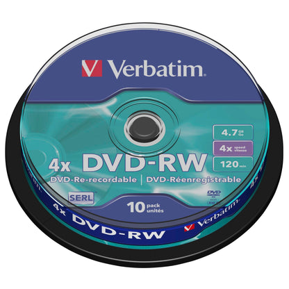 1x10 Verbatim DVD-RW 4,7GB 4x Speed, matte silver Cakebox