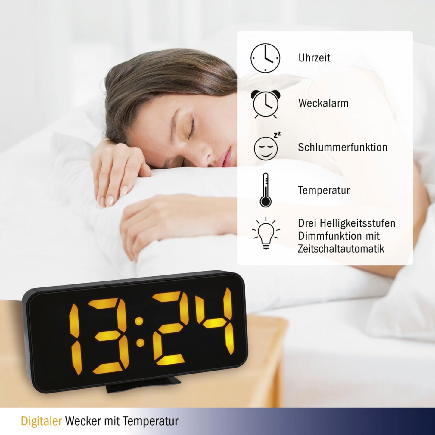 TFA 60.2027.01 Digital Alarm Clock with LED Luminous Digits