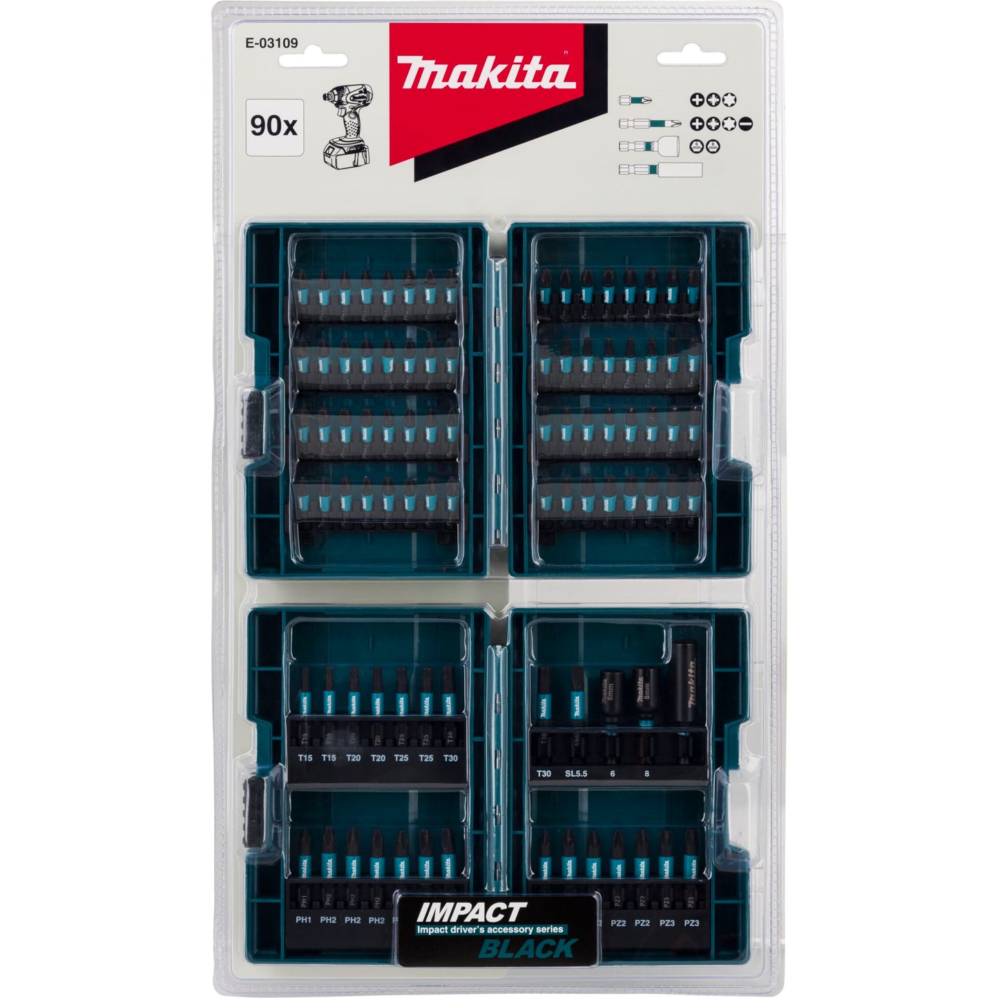 Makita E-03109 Impact Black Bit-Set 90-pcs.