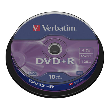 1x10 Verbatim DVD+R 4,7GB 16x Speed, matt silver Cakebox