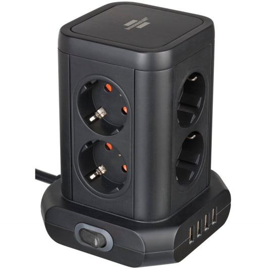 Brennenstuhl Socket Tower 8-fold with 4 USB 2m    black