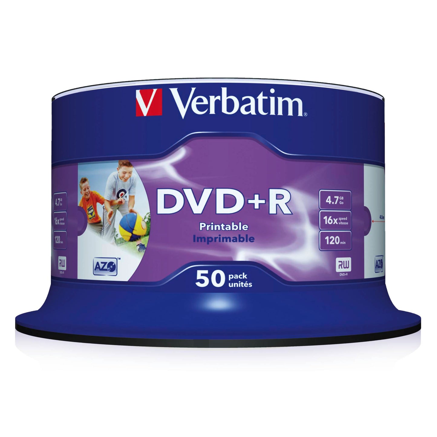 1x50 Verbatim DVD+R 4,7GB 16x Speed, wide printable NON-ID