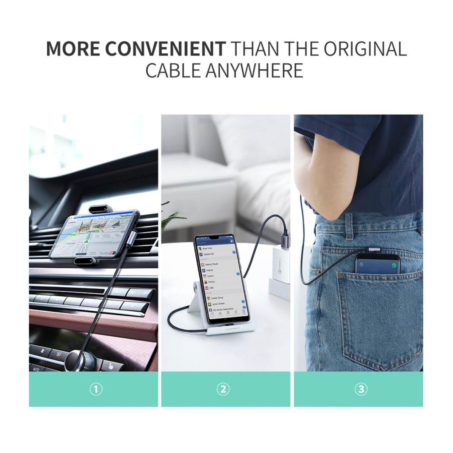 UGREEN Angled USB-C To USB-A Data Cable Black 1M